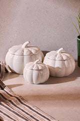 Pumpkin Porcelain Decorative Storage Jars - 3-Piece Multi-Purpose Set