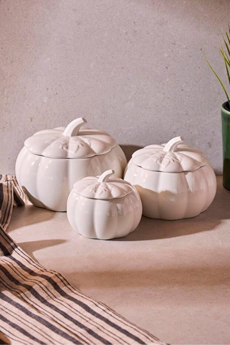 Pumpkin Porcelain Decorative Storage Jars - 3-Piece Multi-Purpose Set