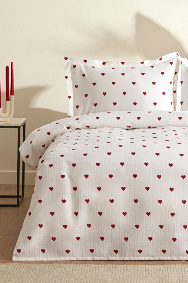 Amour 100% Cotton Double Pique Set - Red Hearts Design