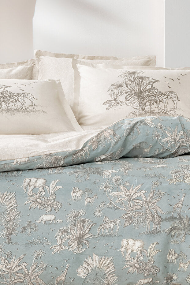 Aster Double Size Ranforce Duvet Cover Set - Sage Safari Print
