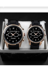 Couple's Black Wristwatches with Infinity Design - Customizable Gift Set