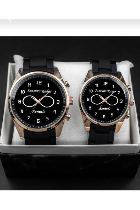 Couple's Black Wristwatches with Infinity Design - Customizable Gift Set
