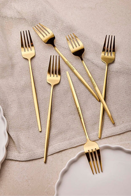 Premium Gold Stainless Steel Dinner Fork Set - 6 Pieces for Dining