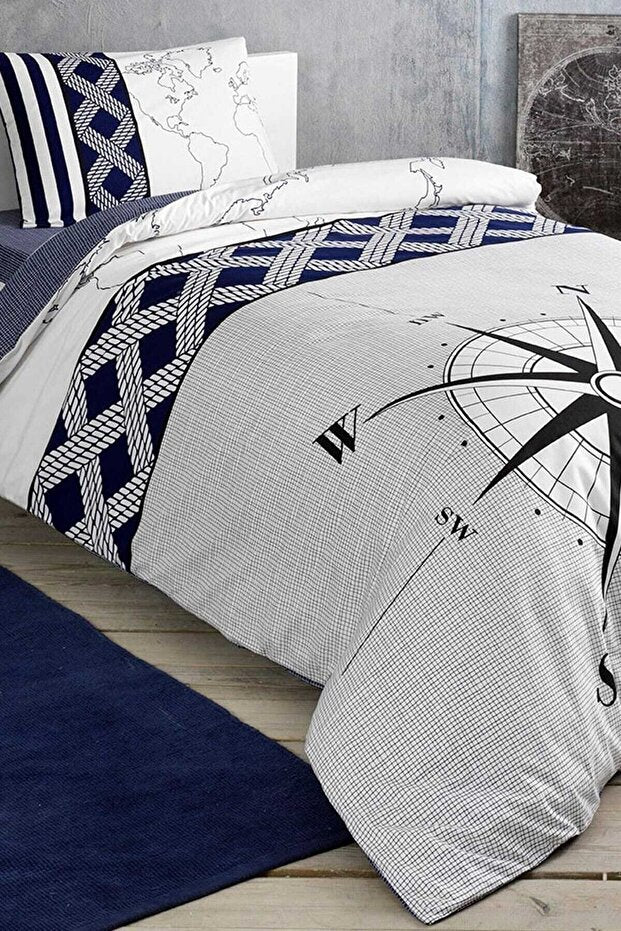 Single Nautical 100% Cotton Duvet Cover Set - Navi Navy