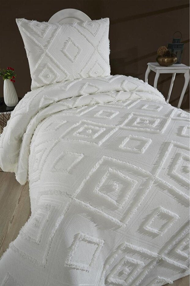 Samira Single Pique Set - 2-Piece Cream with Diamond Pattern