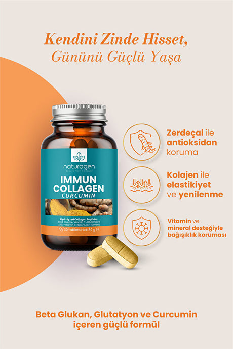 Tablettes Immun Collagène Curcumin - 30 Comptes pour l'Immunité