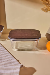 540ml Square Glass Food Storage Container with Wooden Lid