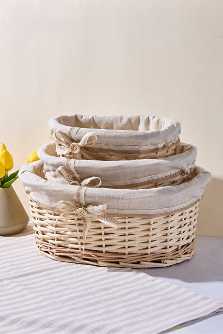 Wicker Storage Baskets with Fabric Liner - Set of 3