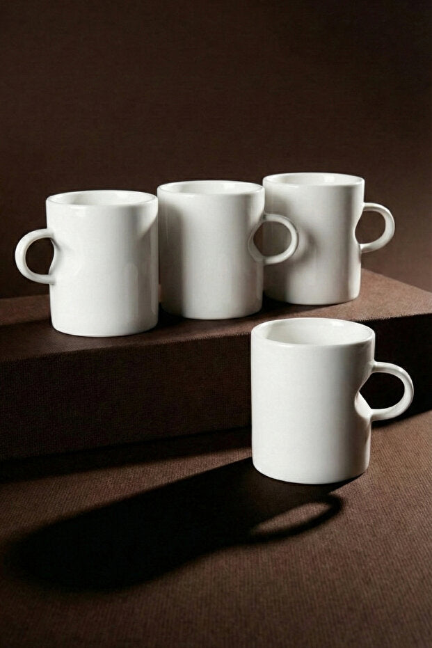 Elegant Pure White Porcelain Mug Set - 230ml x 4