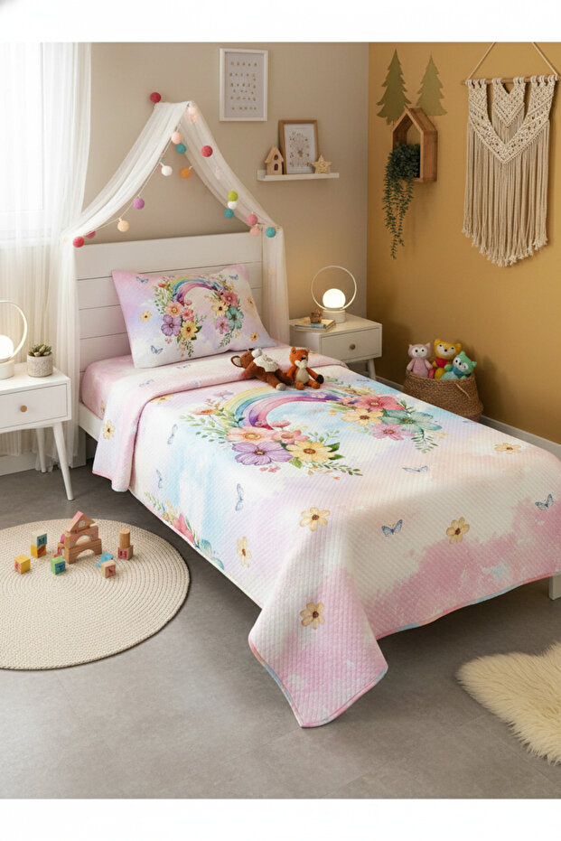 Rainbow Floral Single Quilted Cover Set - 160x230 cm