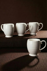 Pure Line White Porcelain Ribbed Mug Set - 4-Piece, 230ml Each