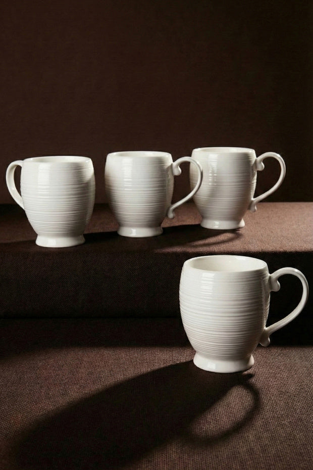 Pure Line White Porcelain Ribbed Mug Set - 4-Piece, 230ml Each