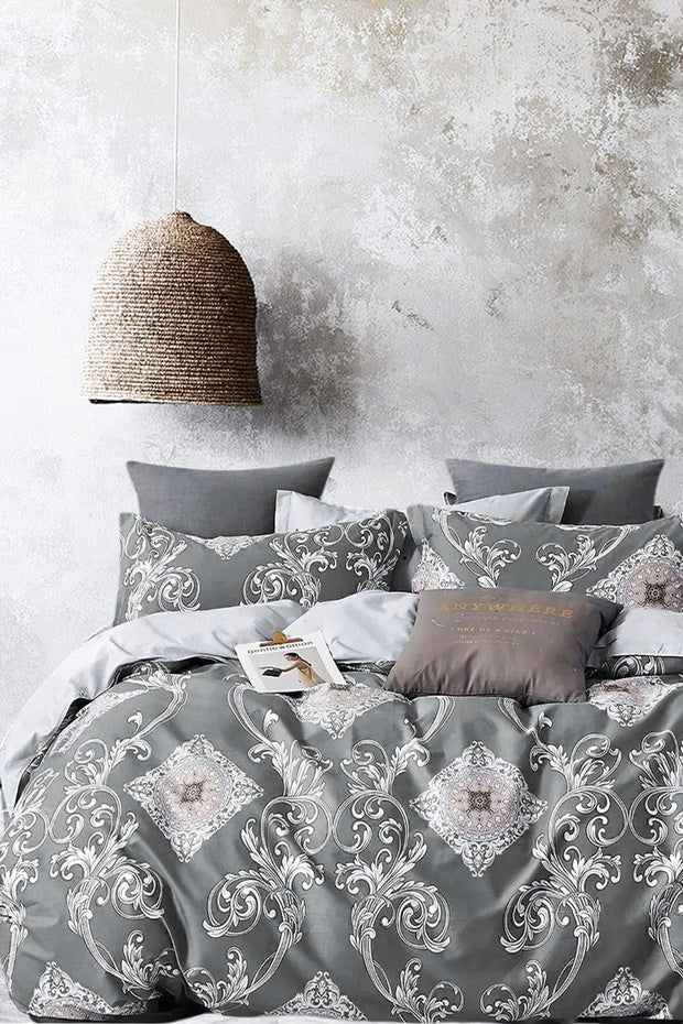 Hanedan Grey Double Duvet Cover Set - 4 Pieces, 200x220 cm