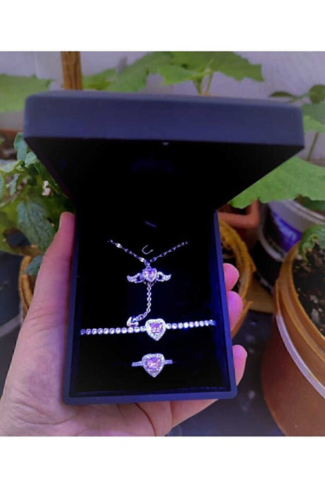 Heart Jewelry Set - Necklace, Bracelet & Ring with Light-Up Box