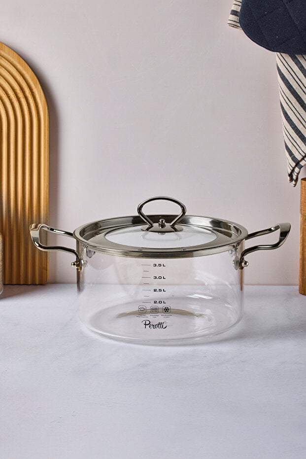3.5 L Glass Cooking Pot with Elegant Silver Handles