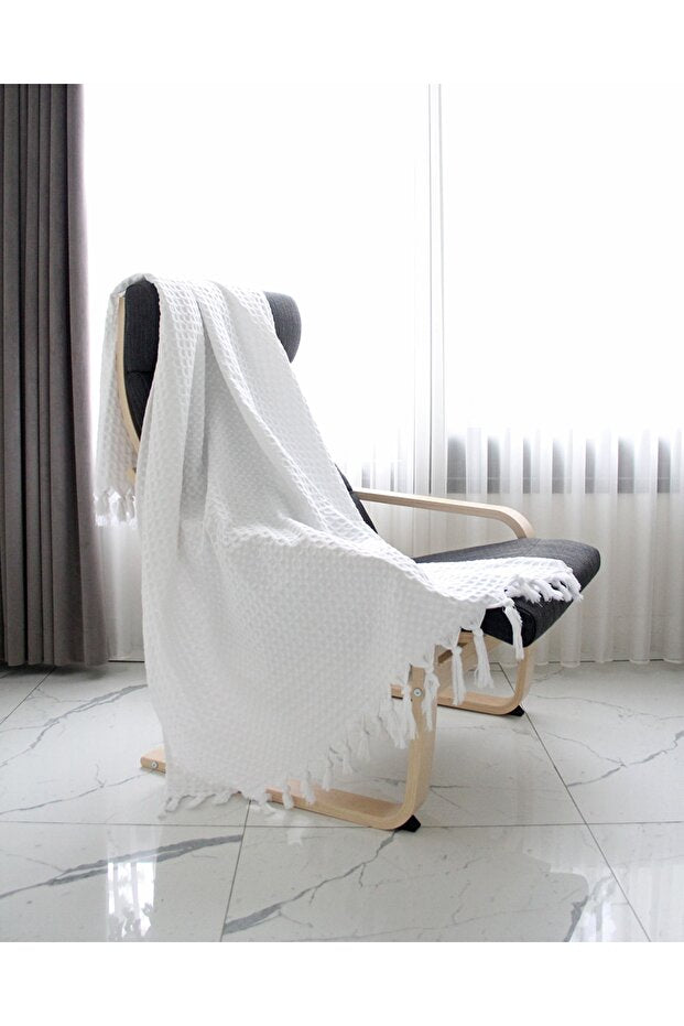 White Waffle Weave Throw Blanket - 130x170 cm