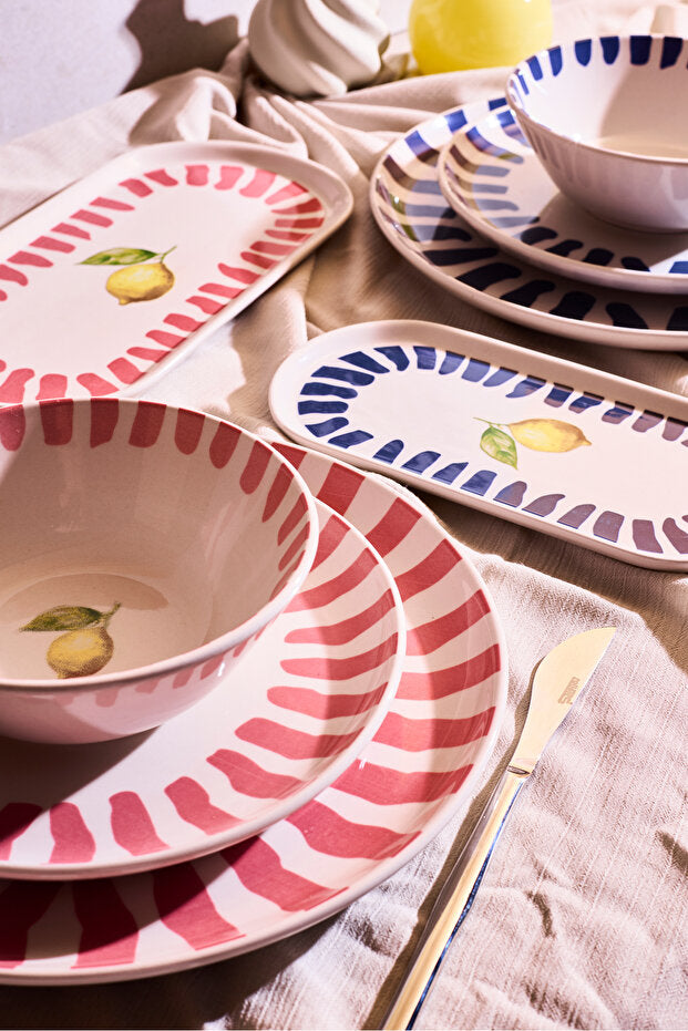 Lemon-Themed 8-Piece Dinner Set for Two - Ceramic Tableware
