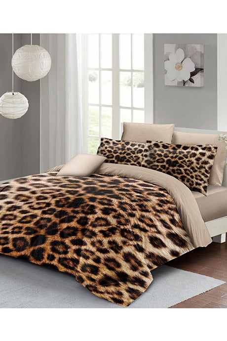 Leopard Pattern Double Duvet Cover Set - 100% Cotton Sateen