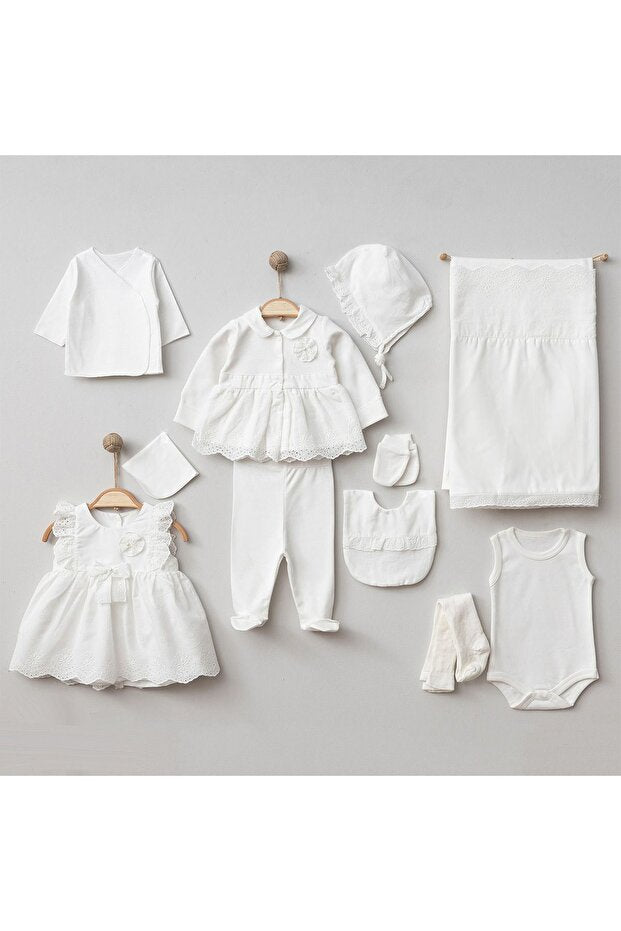 Newborn Baby Girl 10-Piece Pearl Embellished Hospital Exit Set