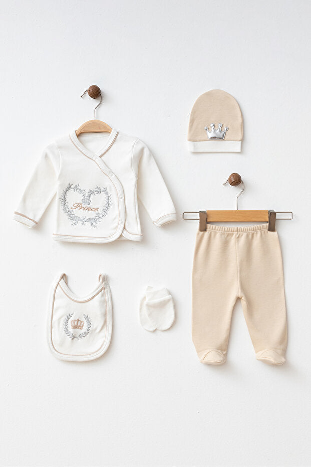 Newborn Prince Embroidered 5-Piece Cotton Baby Set