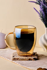 Amber Double-Walled Glass Mug - 350ml Capacity