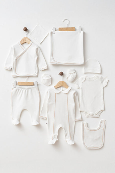 Newborn 10-Piece 100% Cotton Hospital Exit Set - Fine Piping
