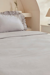 Pure 100% Cotton Double Duvet Cover Set - Grey with Ruffles