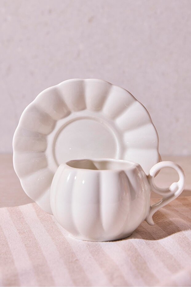 Pumpkin Ribbed Porcelain Coffee Cup Set - 6 Cups & Saucers