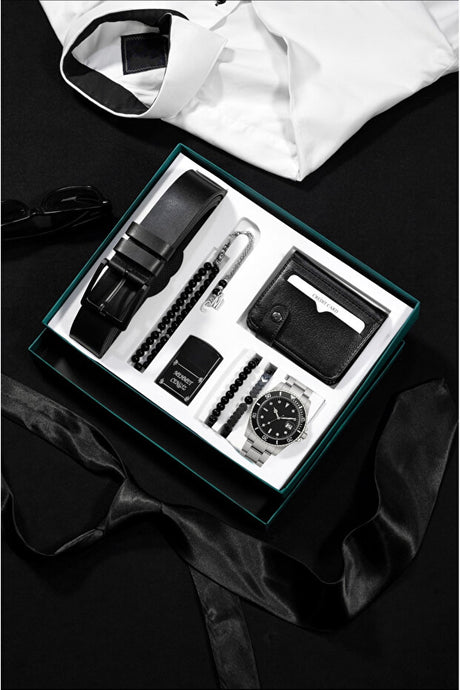 Men's Accessory Gift Set - Watch, Lighter, Belt, Wallet, Rosary & Bracelets