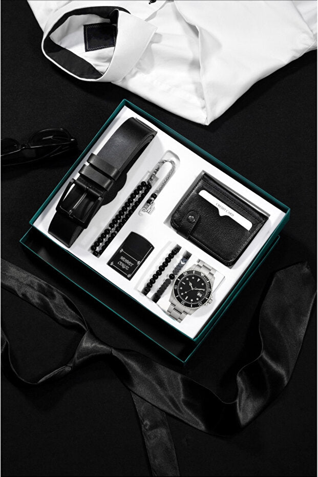 Men's Accessory Gift Set - Watch, Lighter, Belt, Wallet, Rosary & Bracelets
