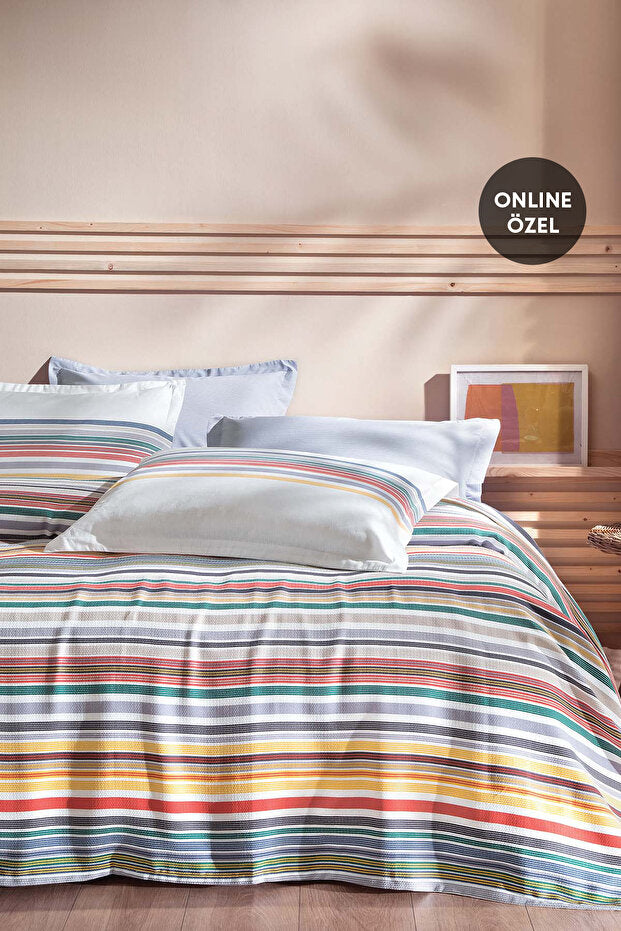 Evan Single Pique Set - Vibrant Striped Bedding Set