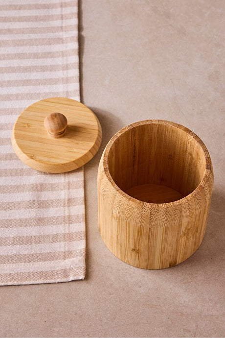 Natural Bamboo Spice Jar with Lid - 10x14 cm Storage Canister