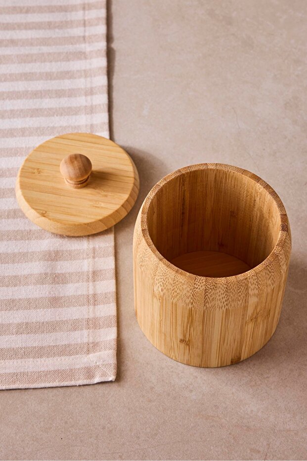 Natural Bamboo Spice Jar with Lid - 10x14 cm Storage Canister