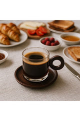 Morponi Premium Borosilikatglas Tee- und Kaffeetassen-Set mit Akaziengriff und Unterteller - Set von 6