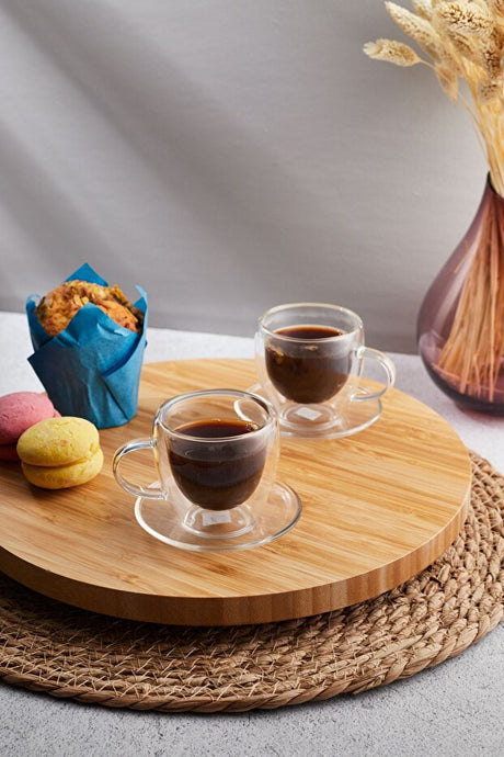 90ml Double Walled Coffee Cup Set - 2 Cups & 2 Saucers