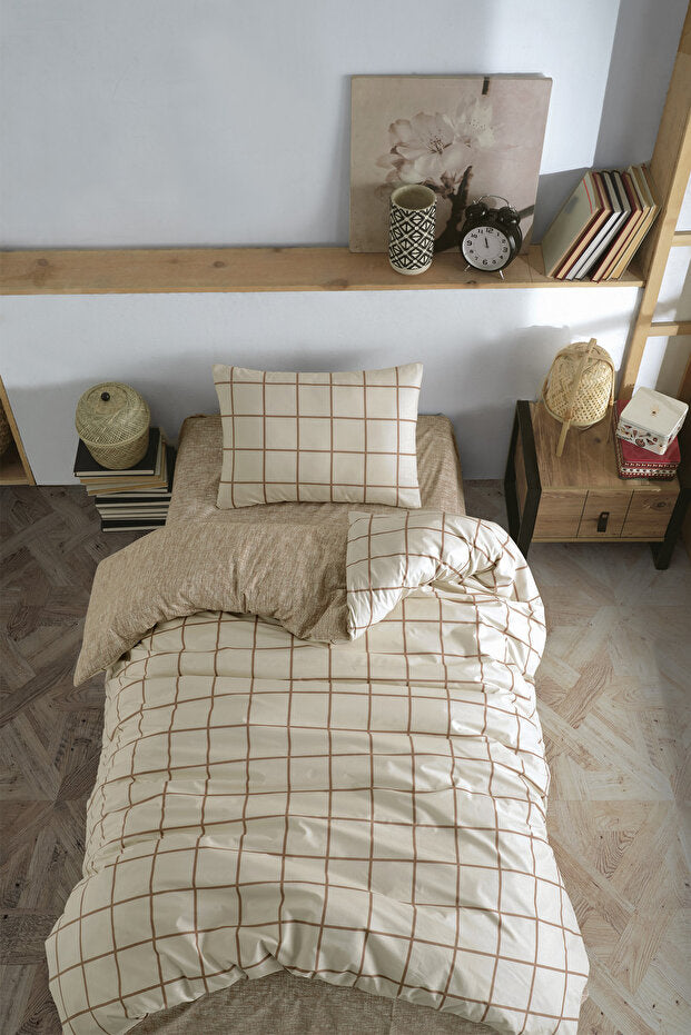 100% Cotton Single Duvet Cover Set - Grid Pattern