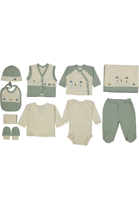10-Piece Newborn Baby Clothing Set - Car Embroidered Bodysuit Set