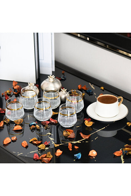 Lav Premium Gold Gildet 6-Piece Tyrkisk Kaffe & Vandglas Sæt