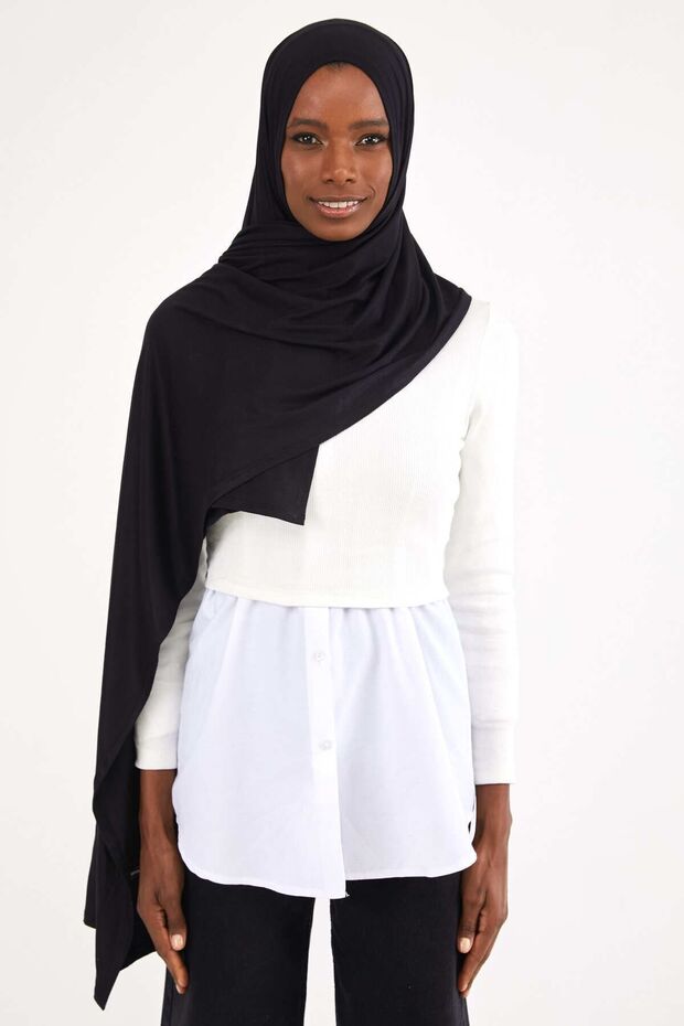 Soft Cotton Jersey Shawl - Comfortable & Stylish Black Hijab