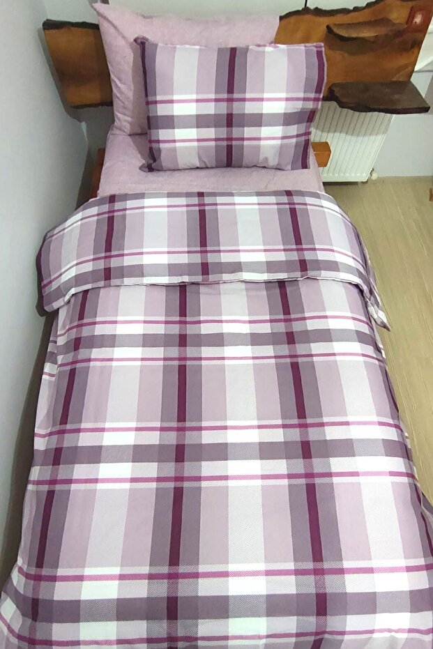 Single Plaid Duvet Cover Set - Rose Dry