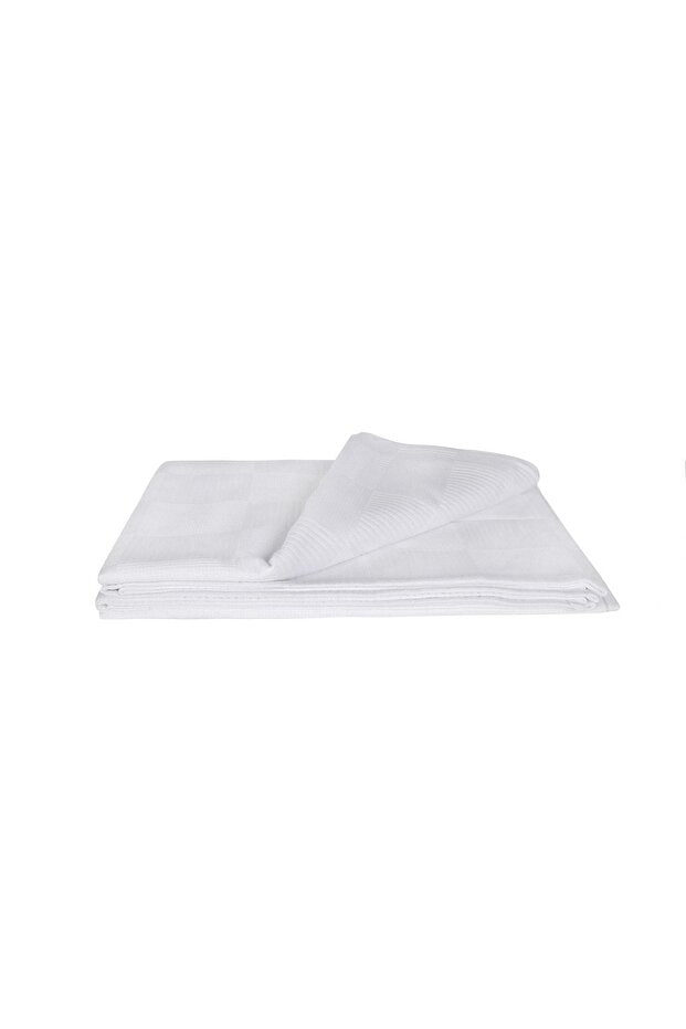White Checkered Double Pike Blanket - 200x230 cm Cotton Blend