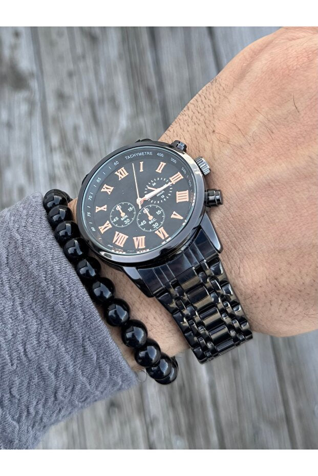 Men's Watch, Lighter, Rosary & Bracelets - 5-Piece Gift Set