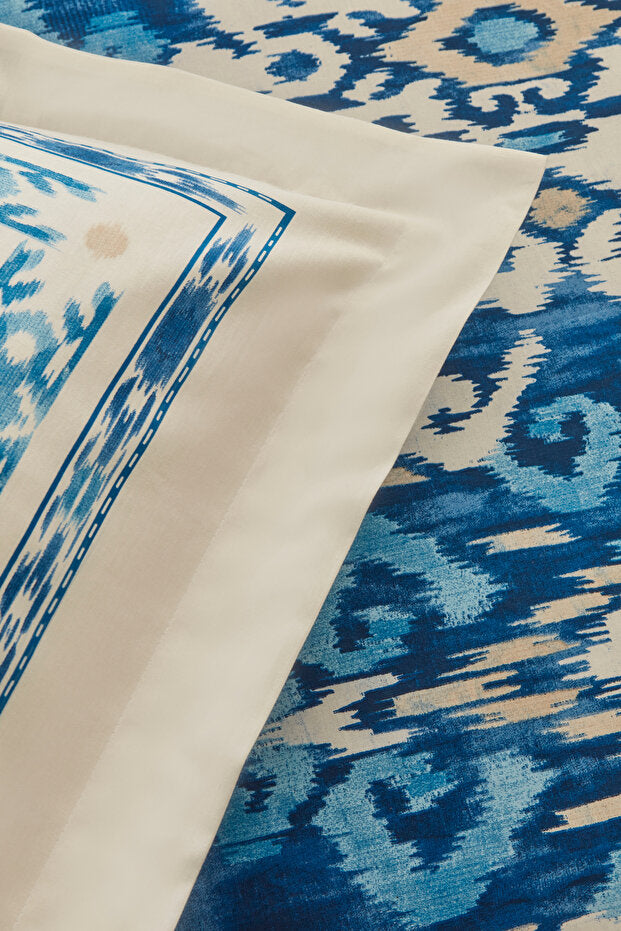 Venos Double Duvet Cover Set - 100% Cotton Blue Ikat