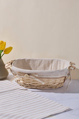 Wicker Bread Basket with Fabric Liner & Handles - 30x21x10 Cm