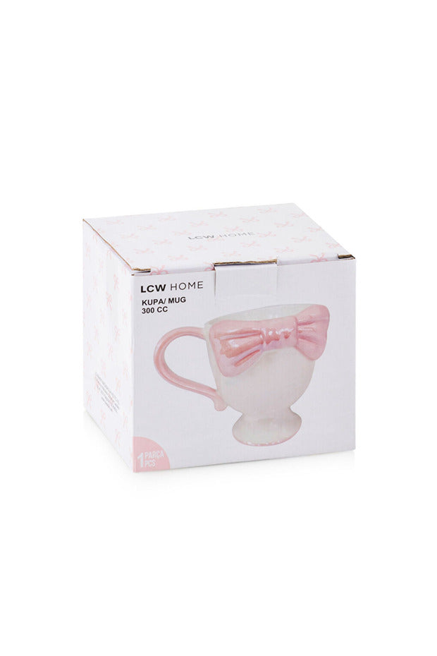 White Bow Pattern Ceramic Mug - 300ml Capacity