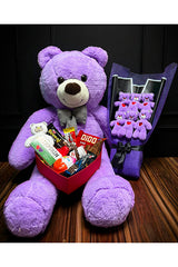 90cm Purple Plush Bear Gift Set with Chocolates & Mini Bear Bouquet