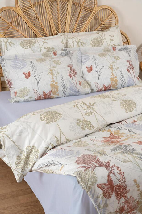 Lina 100% Cotton Single Duvet Cover Set - Floral & Butterfly