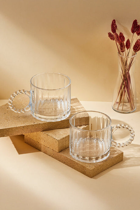 Ringo Dream Line 325ml Glass Mugs - Set of 2 with Beaded Handles