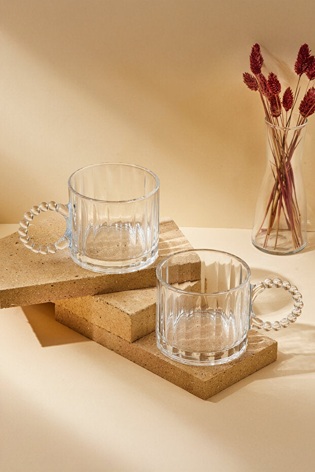 Ringo Dream Line 325ml Glass Mugs - Set of 2 with Beaded Handles