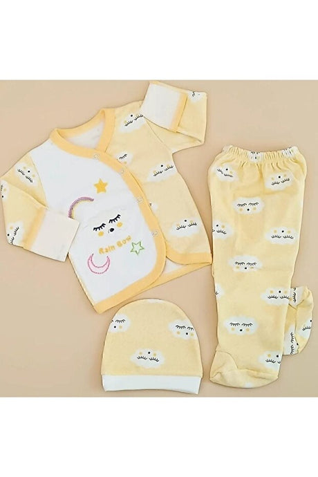 0-3 Months Baby Clothing Set - 3-Piece 100% Cotton Rainbow Cloud Design
